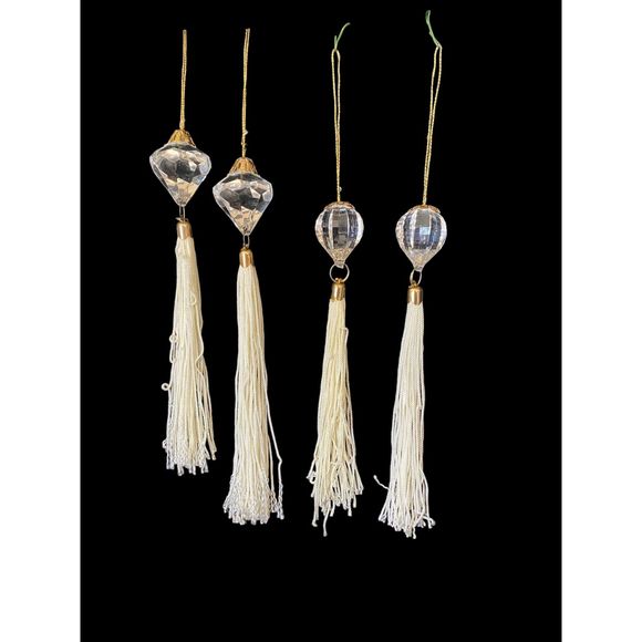 Two Pairs Faceted Acrylic and White Tassels Christmas Ornaments - Picture 6 of 6